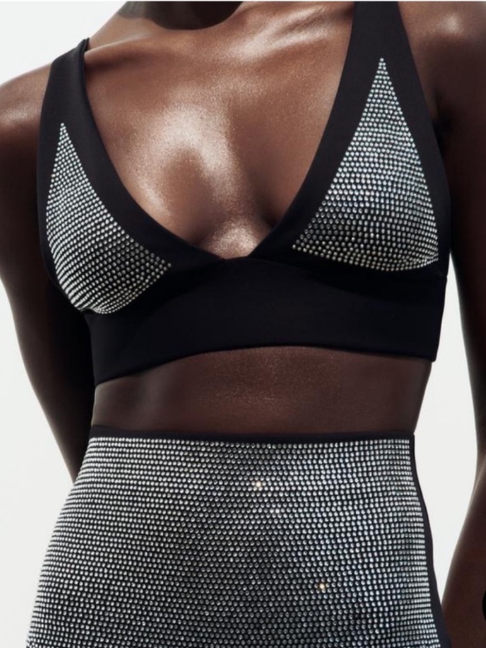 Zara Black Rhinestone-Trim Bralette & High-Waist Brief Set